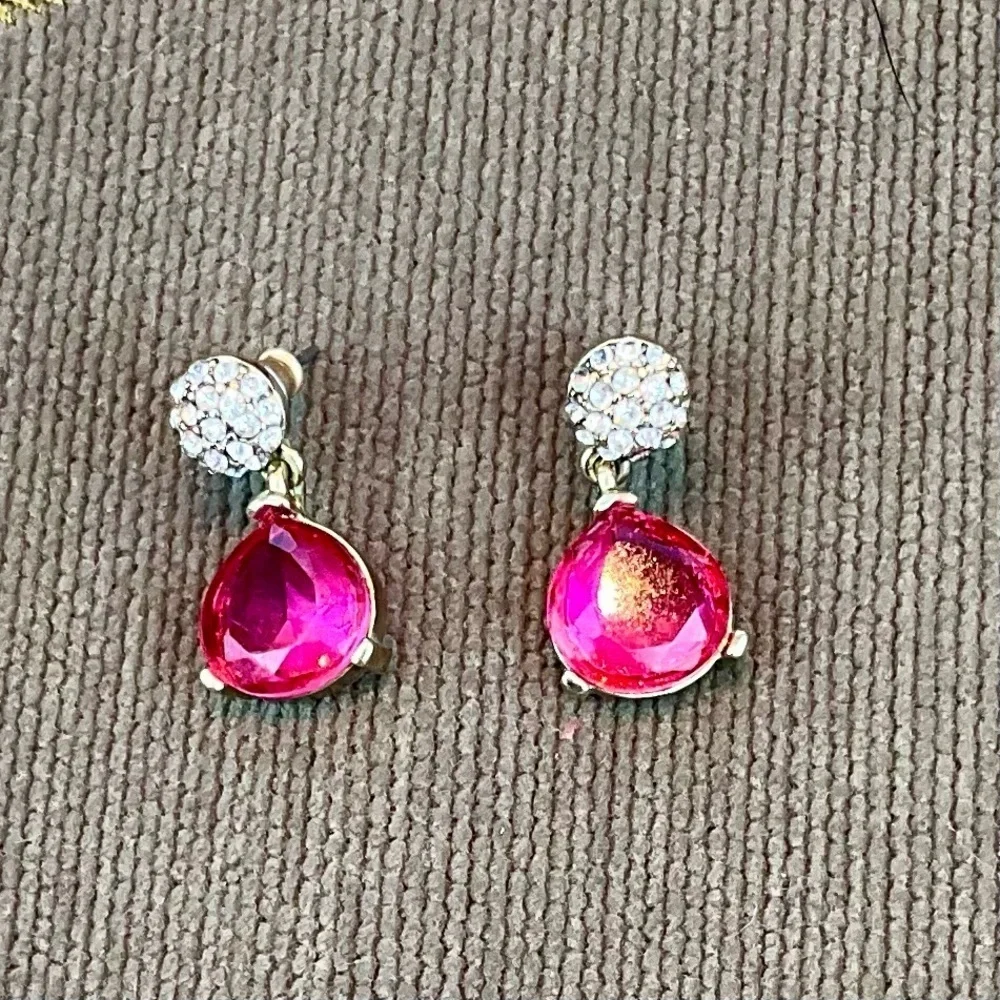 Pink Earrings Rhinestone Post Back and Three Quarter Inch Drop Round